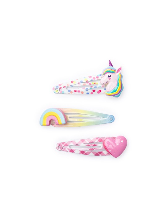 Barrettes licorne, arc-en-ciel et cœur