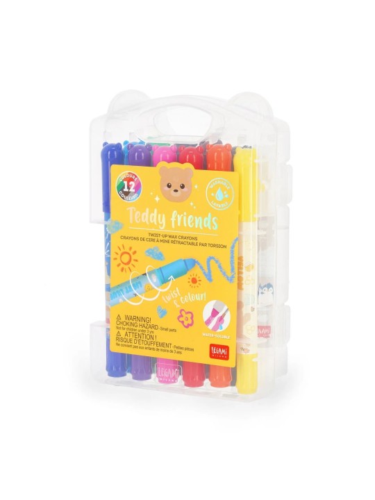12 crayons gras rotatifs Teddy friends