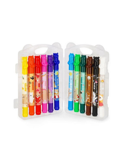 12 crayons gras rotatifs Teddy friends