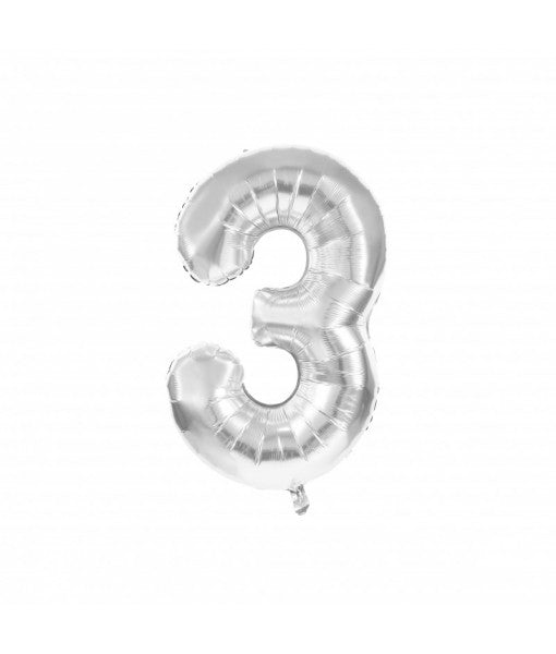Ballon Mylar chiffre 3 argent