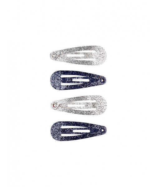 Barrettes Irene brillantes bleu/argent (x4)