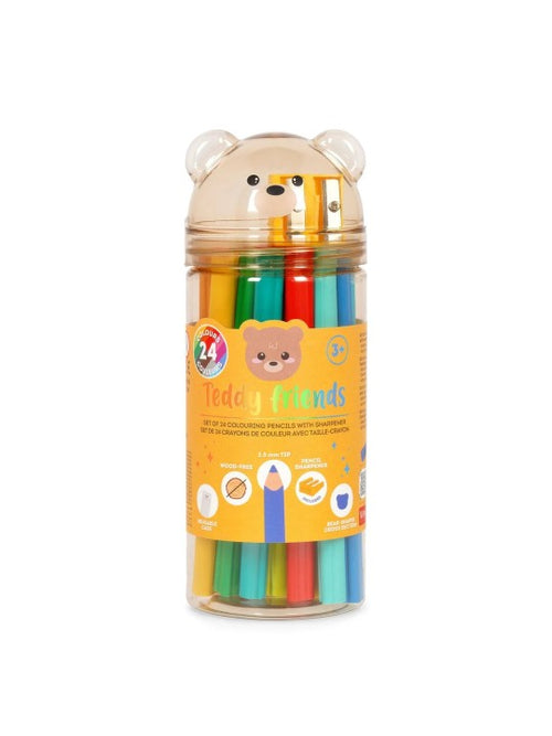 24 crayons de couleur avec taille-crayon ours