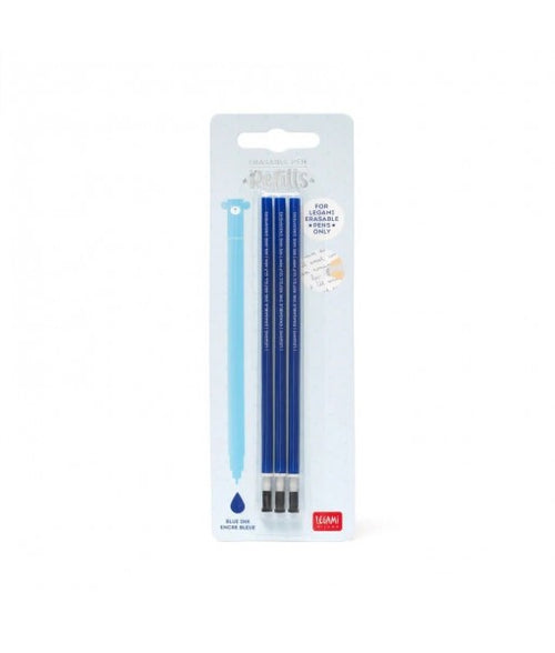 3 recharges pour stylo encre gel effaçable - bleu