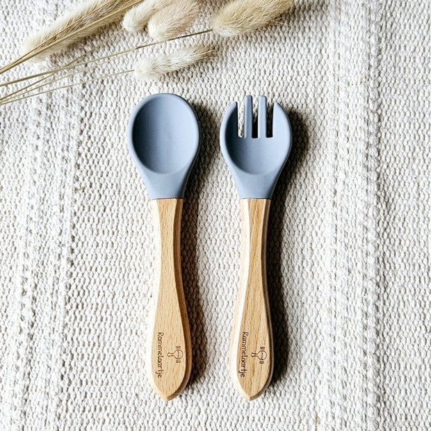 Cuillère et fourchette avec manche en bambou Gris Bleu RAMMELAARTJE