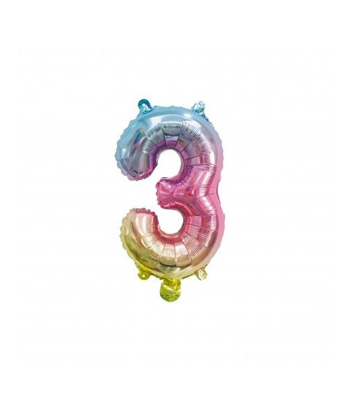 Ballon Mylar chiffre 3 irisé pastel
