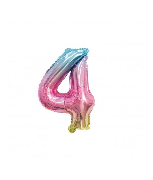 Ballon Mylar chiffre 4 irisé pastel