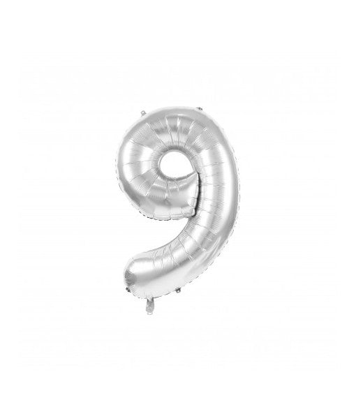 Ballon Mylar chiffre 9 argent