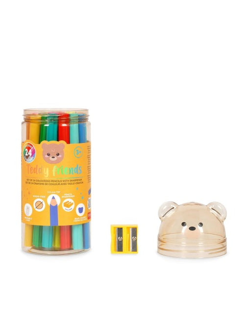 24 crayons de couleur avec taille-crayon ours