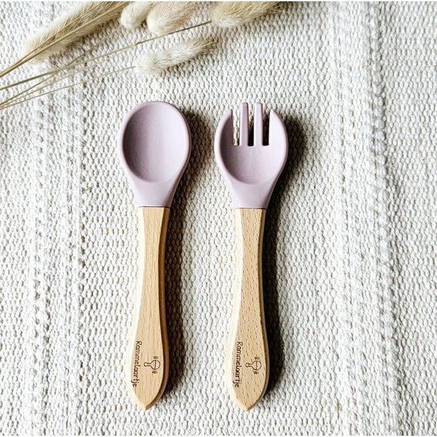 Cuillère et fourchette avec manche en bambou Rose RAMMELAARTJE